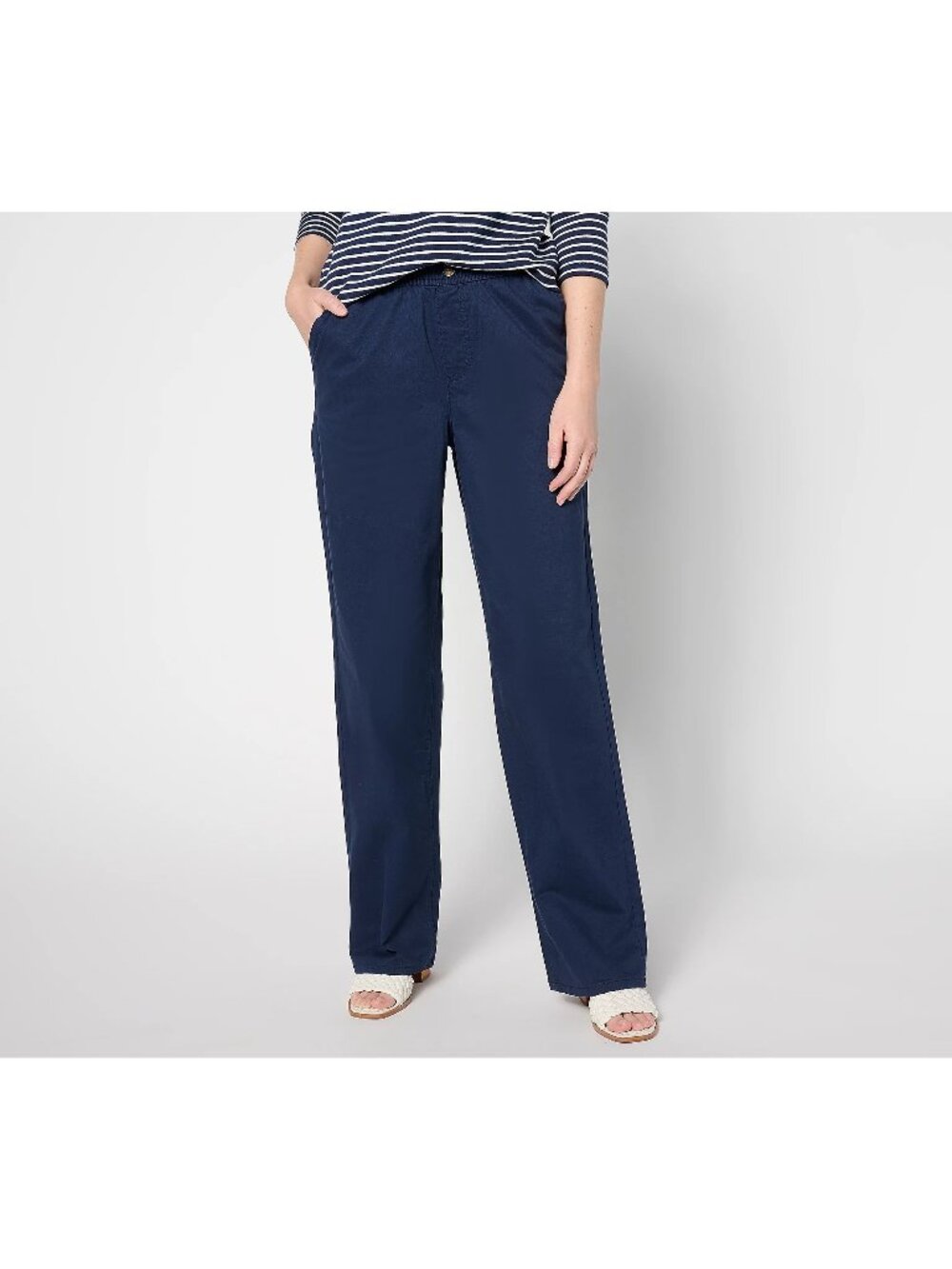 Denim and Co Pants Small Regular EasyWear Twill Full Length Wide Leg NEW